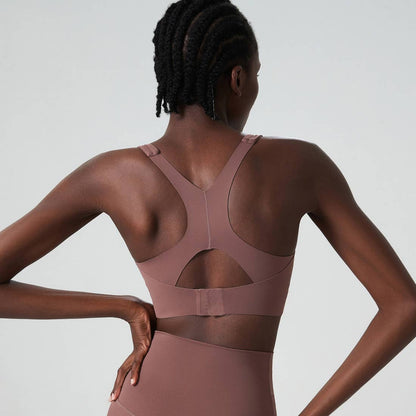 Solid Color Adjustable Back-Buckle Sports Bra